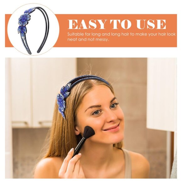 Sparkly Rhinestone Hair Hoop with Teeth Comb Non Slip Wide Headband for Women - Picture 6 of 9